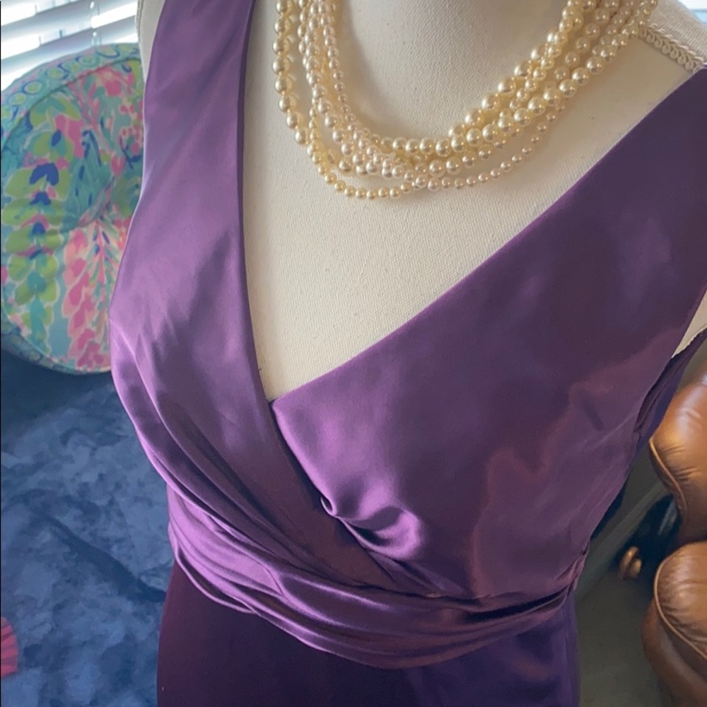 After Six-Purple satiny gown w/ruched empire waist